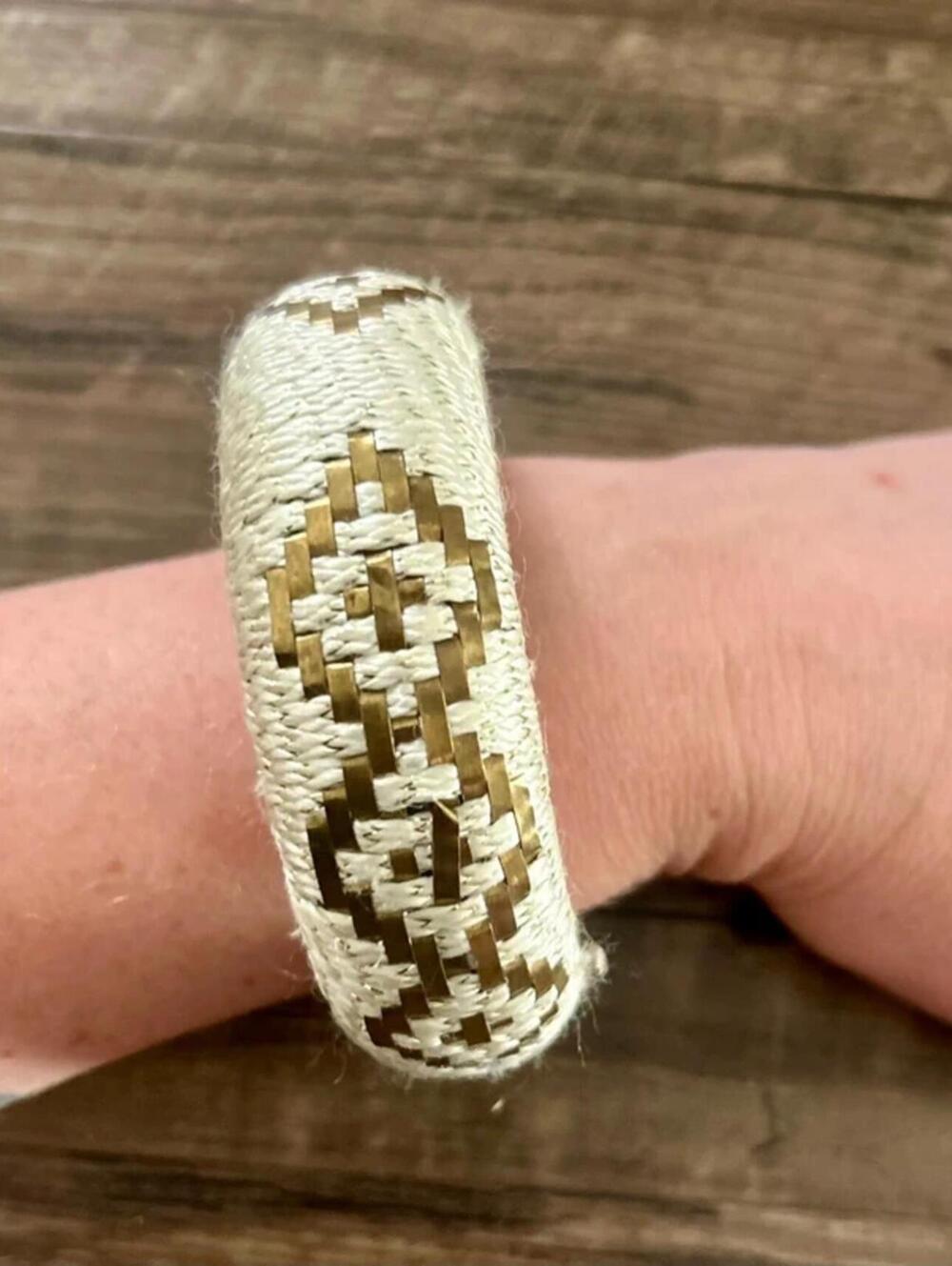 Noonday Tribal Patterned Cream and Gold Soft Bangle Bracelet
